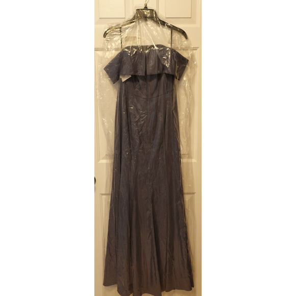 Dessy Collection 3038 Sz 6 Off-The-Shoulder Notch Trumpet Gown Larkspur Blue New - Picture 5 of 5